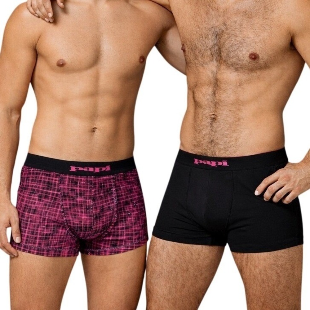 Papi Mens Boxer Briefs 2 Pack Black Pink Microfiber Stretch Size Small (28-30)